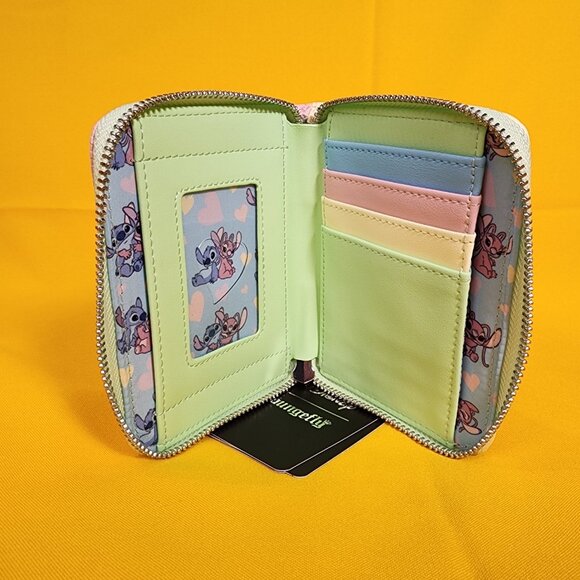 Loungefly Disney Lilo and Stitch Angel Corduroy Pastel Color Block Zip Wallet - Picture 12 of 13